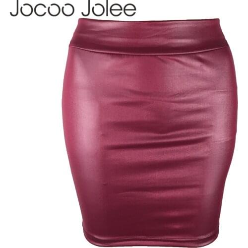 Jocoo Jolee Women 2019 Europe Style PU Leather Skirts Casual Bodycon Mini Skirt Sexy High waist Faux Leather Skirt Plus Size 3XL