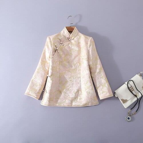 2021 chinese top women elegant flower embroidery traditional hanfu tangsuit qipao shirt mujer warm satin blouse cheongsam tops