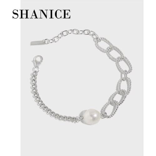 SHANICE 100% 925 Sterling Silver High-end Natural Baroque Freshwater Pearl Bracelet Chain Design Bracelet Female