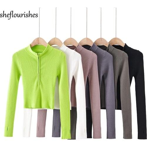 Vintage sweater women 2021 long sleeve pullover solid turtleneck women cropped sweater sexy white black sweater pullover ribbed