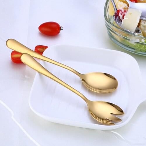 1 PCS Gold Salad Spoons Stainless Steel Spoon Cutlery Unique Gold Dessert Spoon Ettuce Cutlery Salad Spoon Fork Pasta Fork