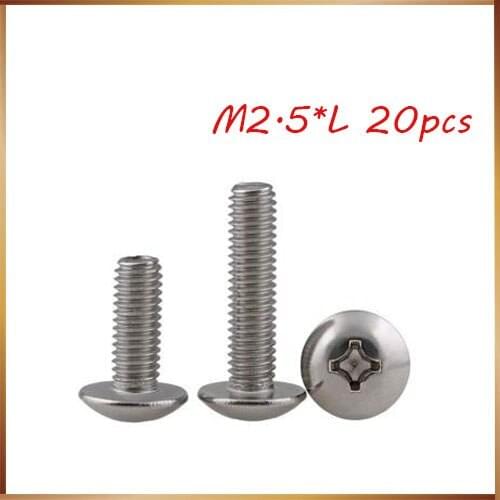 20PCS-M2.5*4/5/6/...16 bolts nails 304 Stainless Steel Cross Recessed Flat Head Machine Screw Large Flat Head bolt Screw