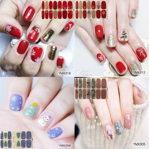 5 Sheets Christmas Nail Stickers Strip Nail Polish Stickers Full Nail Wraps Adhesive Nail Decals 3D Snowflakes Christmas Trees
