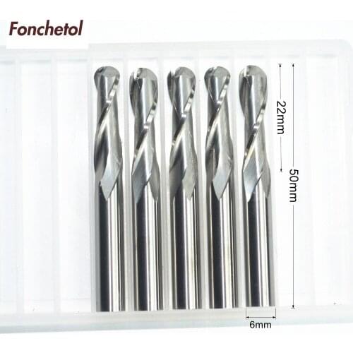 6mm*22mm-5pcs CNC woodworking engraving solid carbide end Mill,2 Flutes Ball nose cutter,Relief,PVC,MDF,acrylic milling cutter
