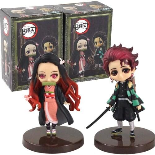 7.5-8cm 2pcs/Lot Anime Demon Slayer Kimetsu No Yaiba Q Posket Kamado Tanjirou Nezuko PVC Action Figure Model Toys Doll Gifts