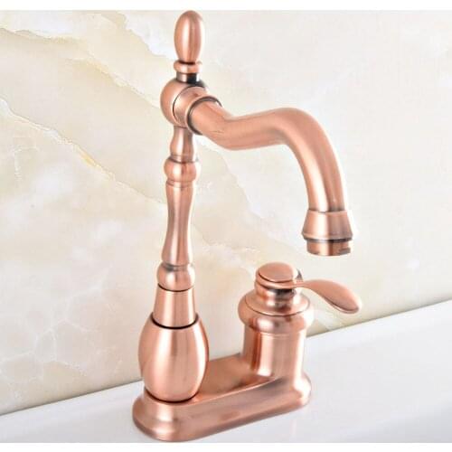 Antique Red Copper Brass Swivel Spout Two Holes Basin Kitchen Bathroom Vanity Sink 4" Centerset Lavatory Faucet Mixer Tap asf834