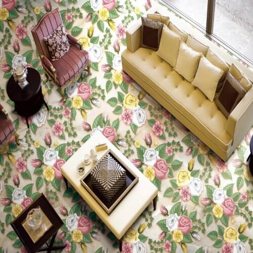 Free Shipping European rose flower floor painting anti-skidding waterproof self-adhesive custom bedroom wallpaper mural