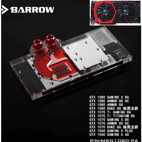 BARROW Full Cover Graphics Card Block use for MSI ARMOR/GTX1080/1070/1060 GAMING X DUKE GPU Radiator Block RGB to AURA 4PIN