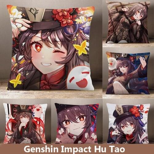 Hu Tao Cartoon Square Throw Pillow Game Genshin Impact Siesta Dakimakura Plush Peach Skin Dakimakura Sofa Cushion Cosplay Gift