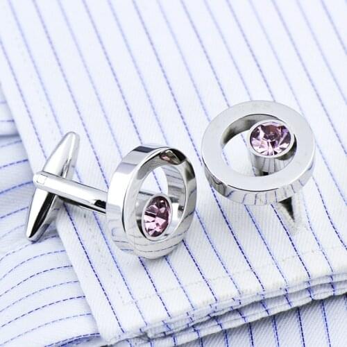 French Cufflinks High-end Mens Unisex Daily Business Activities Banquet Office Suit Shirt Buttons Round Pink Crystal Cuff Links