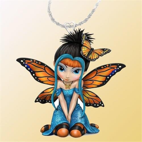 Exquisite Cartoon Butterfly Princess Necklace Resin Elegant Beautiful Flower Fairy Tale World Orange Butterfly Girl