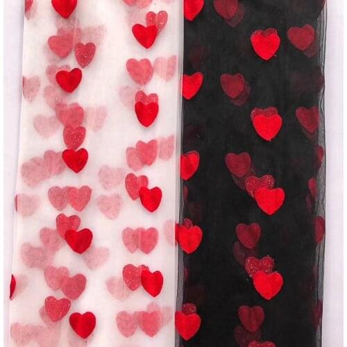 GLace 1Y/lot Red Red heart embroidery lace sewing mesh fabric for dress skirt accessories home decoration TX1478