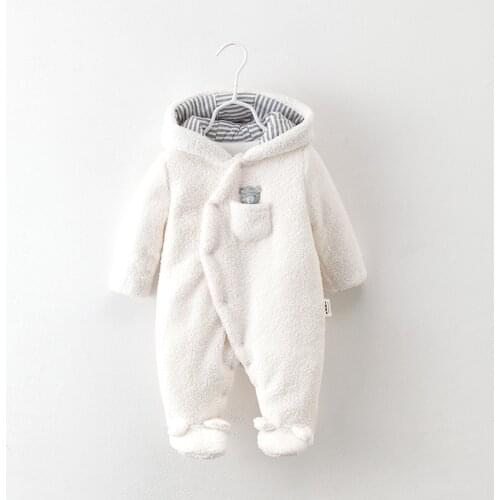 New Arrival Winter Baby Solid Fleece Bear Hooded JumpsuitBaby Unisex Sweet Jumpsuits Baby Clothes