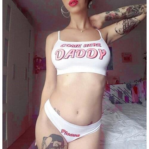 2020 Two piece set Fashion COME HERE DADDY Letter Print Tank Top Sexy Sleeveless Summer Harajuku Kawaii Cropped Feminino Bikini