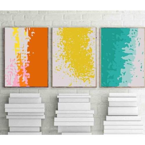 Colourful Yellow Blue Artistic Canvas Painting Nordic Poster Wall Pictures for Living Room Home Decoration Posters Prints