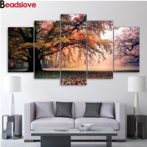 Round diamonds diamond embroidery Old Big Tree Scenery 5pcs diamond painting Cross-Stitch square rhinestone 5d diy Sunset decor