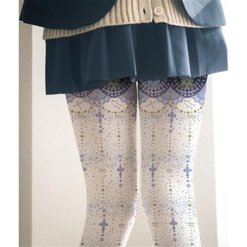 80D Japanese Lace Thight Gothic Lolita Stockings Panty Hose Cosplay Fullbody Pantynose Starry Sky Stockings Socks D410