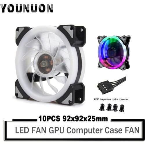 10PCS 9CM 92mm LED Colorful Light 4PIN 3PIN PC Desktop Computer Case Cooling Cooler Fan 12V GPU CPU Cooler Double Halo Light
