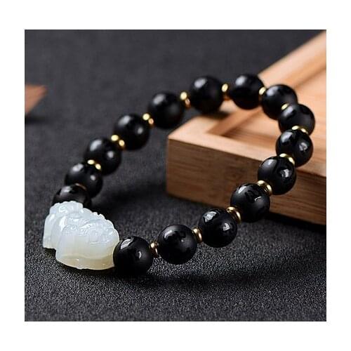 Fashion Black Jade Bracelet Men Women Round Beads Jadeite Bracelet Mens Charm Jewelry Fashion Accessories