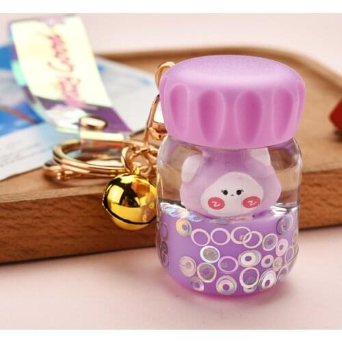 Cartoon Anime Elf Oil Water Cup Keychain Cute Liquid Floating Doll Tea Cup Acrylic Keyring Girls Women Bag Pendant Key Chains