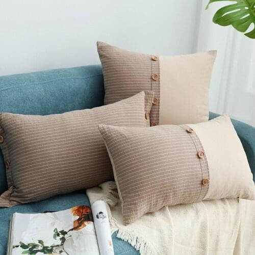 Nordic Home Decor Pillowcase Button Stripe Stitching Cushion Cover Washed Cotton Pillowcase Pillowcase Decoration30X50cm/45x45cm