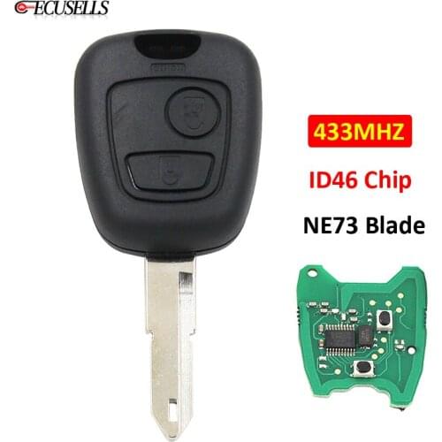 2 Button New Replacement Remote Car Key Fob 433MHZ with ID46 Chip NE73 Uncut Blade for Peugeot 206 306 405