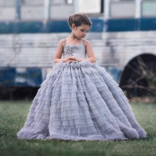 2020 New Gorgeous Flower Girl Dresses for weddings Spaghetti Straps Lace Tulle Floor Length Girls Birthday Pageant Dress