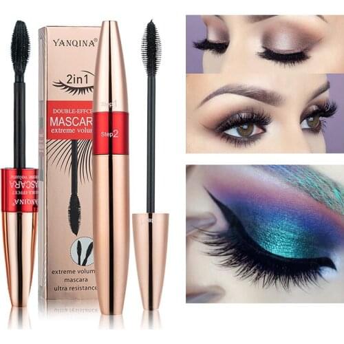 New Long Curling Eyelash Makeup Black Waterproof Fiber Mascara Black Thick Lengthening Eye Lashes Cosmetic Silicone Brush Head