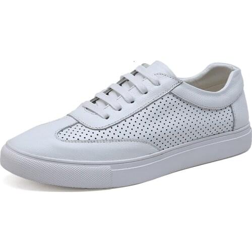 New Mens lace up leather breathable white shoes Sneakers mens fashion casual flat shoes outdoor work wear-resistant shoes