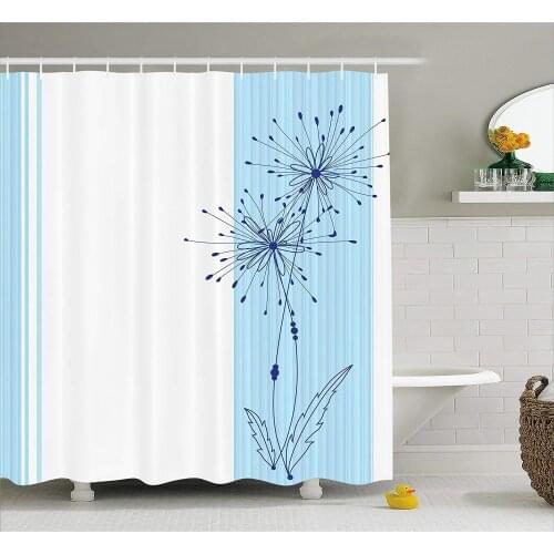 Striped Decor Shower Curtain Vertical Long Lines with a Single Flower Figure Simplistic Illustration Image Bathroom Curtains