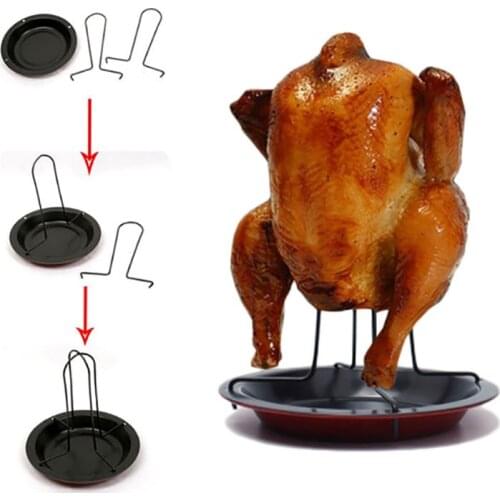Non-stick Chicken Roaster Rack Carbon Steel Dish Barbecue Fork Bake Pan BBQ Tools Accessories Cooking Tools Outdoor