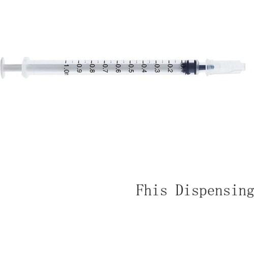 Dispensing Syringes 1cc 1ml Plastic with Tip Clear Cap Pack of 50