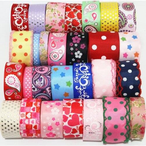 30yards mix randomly 10mm 22mm 38mm printed grosgrain ribbons DIY hair bow ribbon packing tape craft supplies