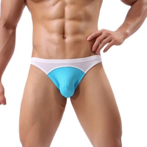 Sexy Men Underwear Briefs U Convex Big Penis Pouch Design Low Waist Patchwork Men Nylon Briefs for Man Bikini Underpants