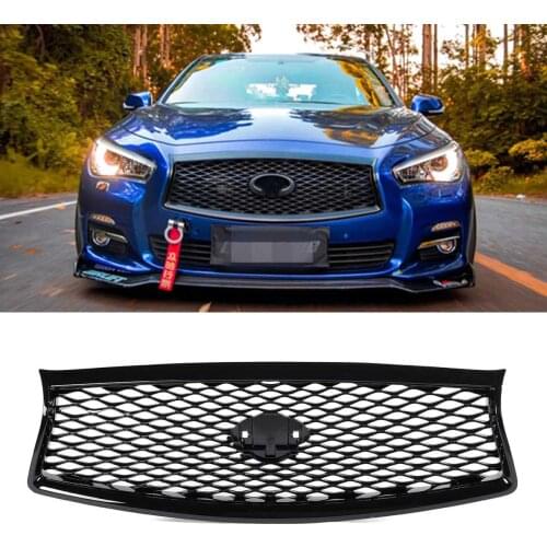 Front Grill Mesh Trim Cover FOR INFINITI Q50 Q50S 2014-17 HIGH GLOSS BLACK OUT FRONT HOOD UPPER GRILL REPLACEMENT