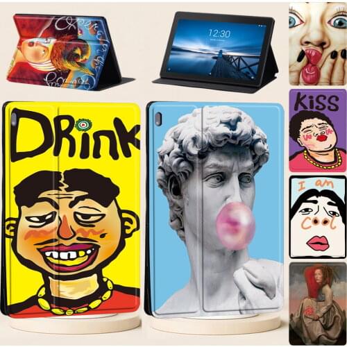 Tablet Case for Lenovo Tab E10 10.1"/Lenovo Tab M10 10.1"/Tab M10 Plus TB-X606F/X PU Leather Funny Painting Pattern Series