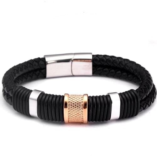 Unique Braided Charm Leather Bracelets Bangles For Men Male Jewelry Classic Diy Stainless Steel Sporty Casual Bracelets