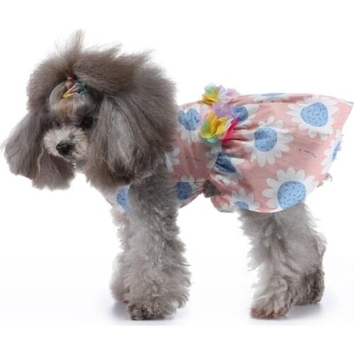 Spring Summer Dog Princess Dress Cute Puppy Bow Flower Skirt Pastoral Style Pet Dogs Wedding Dresses For Small Medium