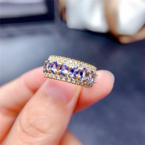 WEAINY Natural Tanzanite Ring S925 Sterling Silver Womens Fashion Row Ring Natural Gemstone Birthstone Gift for Woman