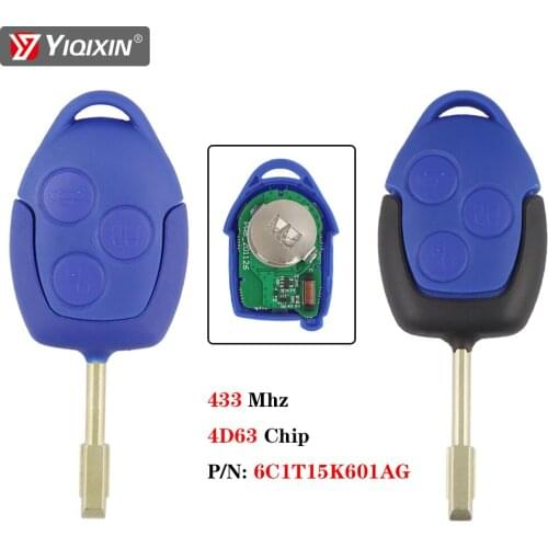YIQIXIN 3 Button Remote Control Car Key For Ford Transit Connect WM VM 2006-2014 FO21 Blade 433Mhz 4D63 Chip P/N: 6C1T15K601AG