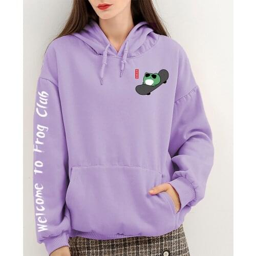 Frog Sweatshirt Oversized Clothes Harajuku Long Sleeve Cute Winter Hoodies for Women with Pocket Cotto Black Hoodie