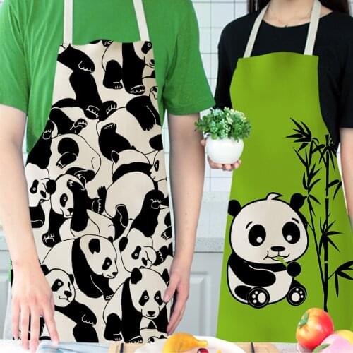 Panda Printed Women Kitchen Aprons Waterproof Cooking Oil-proof Cotton Linen Antifouling Chef Apron Man Kid Aprons 68x55cm