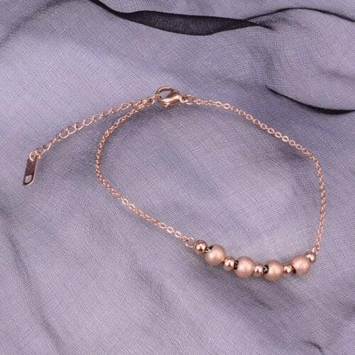 Casual Women Beach Accessories Stainless Steel Anklet Rose Gold Color Matte Beads Link & Chain Ankle Bracelet Boho No Fade