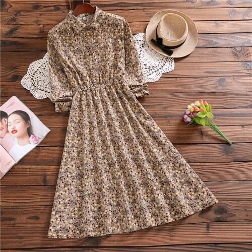 Spring autumn elegant mori girl sweet vestidos mujer new style long sleeve floral corduroy dress for women