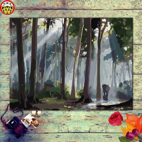 Painting by numbers art paint by number Elephants hurrying alone in the lush jungle picture by numbers