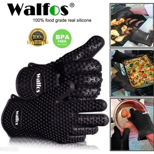 WALFOS 1 Piece Food Grade Heat Resistant Silicone Kitchen Barbecue Oven Glove Cooking BBQ Grill Glove Oven Mitt Baking Glove