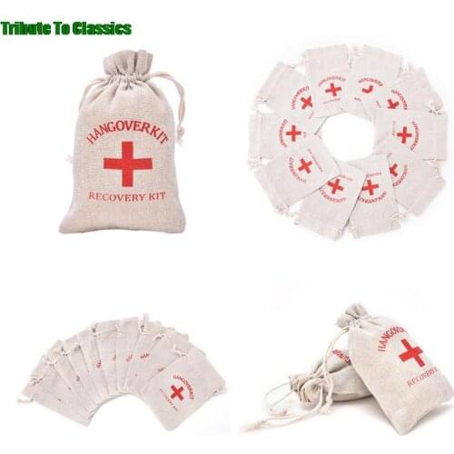 10pcs Wedding Hangover Kit Cross Cotton Gift Pouch pack of Cotton Linen Packaging Bag 4.2cm*10cm