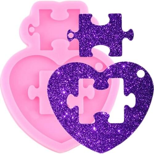 Super Glossy Heart puzzle Keychain Silicone Mold Jewelry Pendant Epoxy Resin Molds Fondant Candy Chocolate Cupcake Topper Moulds