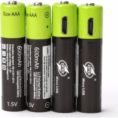 4Pcs 1.5V 600mAh AAA Rechargeable Battery USB Rechargeable Lithium Polymer Battery Quick Charging by Micro USB Cable