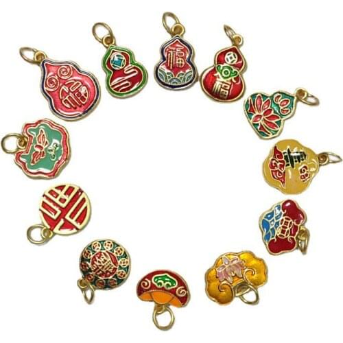 5PCS Design Chinese Culture Enamel Porcelain Craft Pendant Unique Ancient Gold Craftsmanship Luxury Charm Jewelry